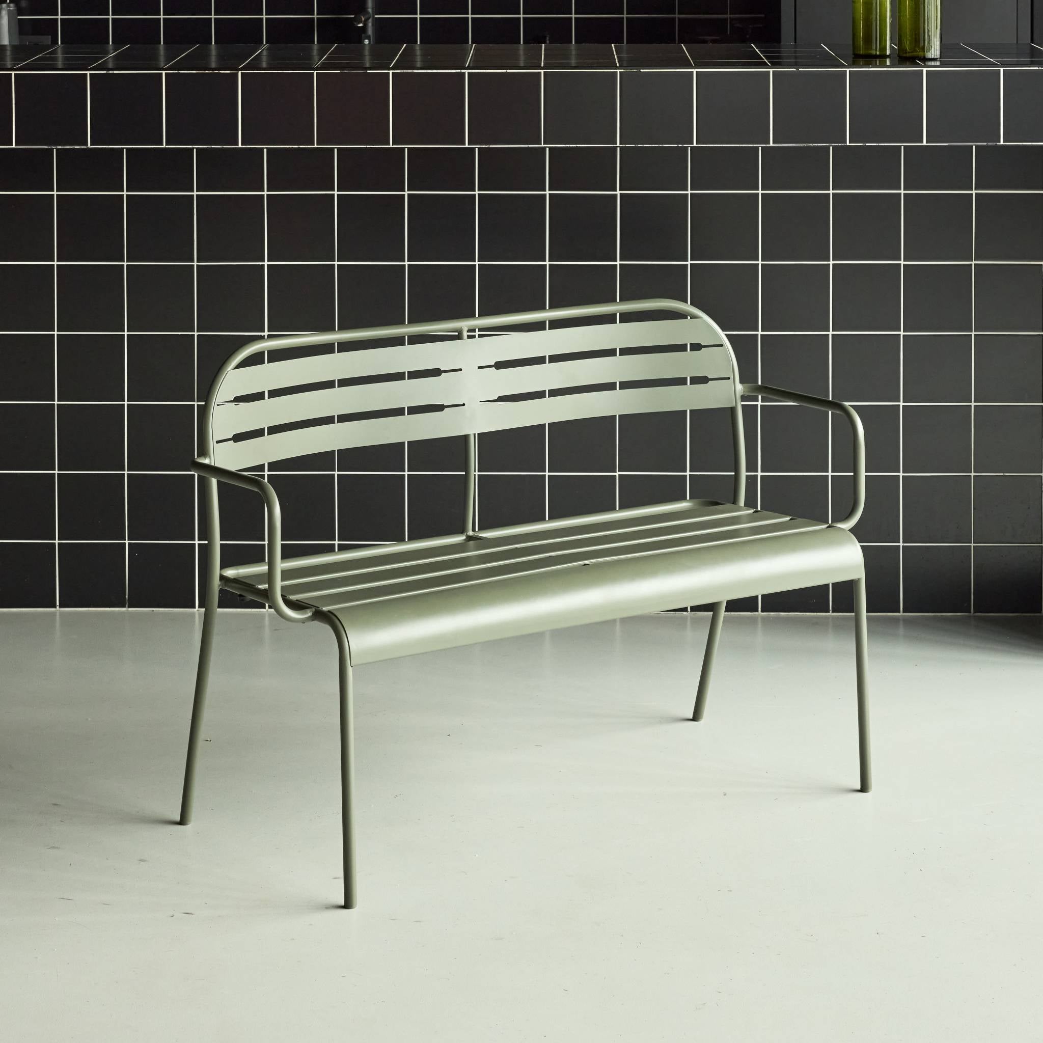 Panca da esterno in acciaio, 2 posti, verde kaki