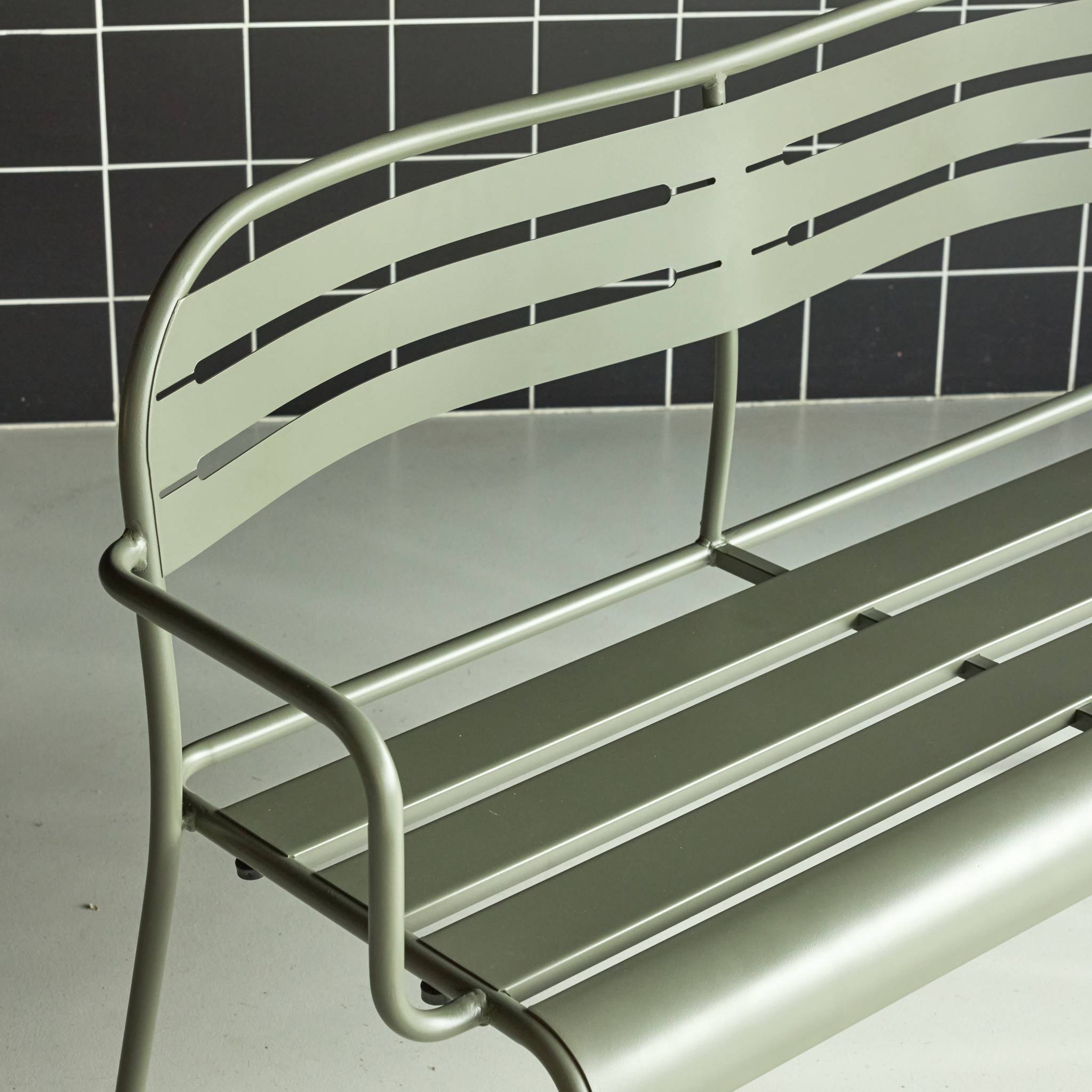 Panca da esterno in acciaio, 2 posti, verde kaki