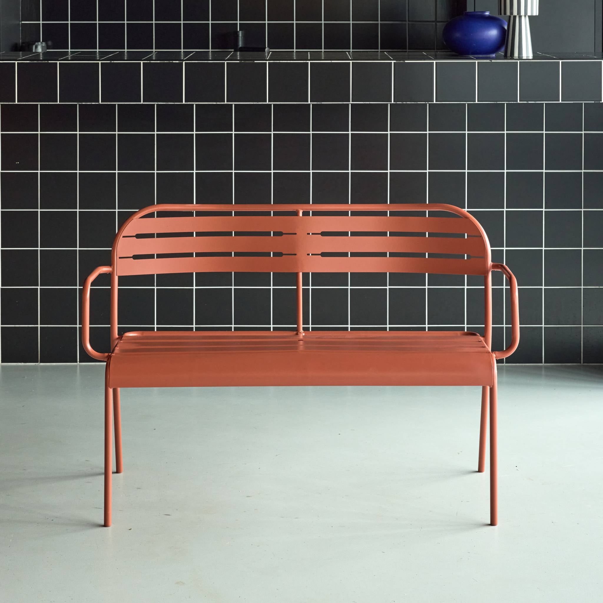 Panca da esterno in acciaio, 2 posti, terracotta