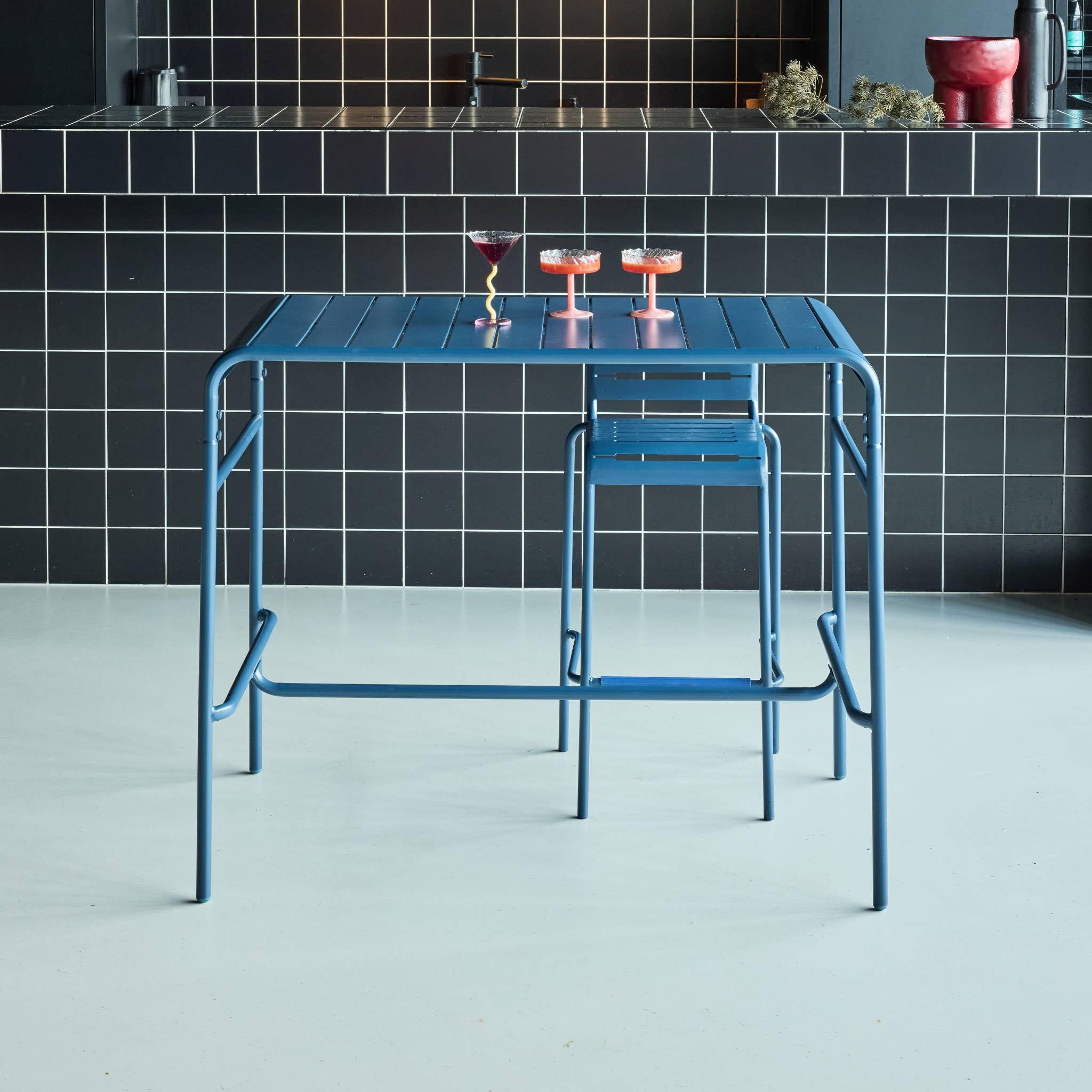 Tavolo da giardino a 4 posti in metallo, blu navy