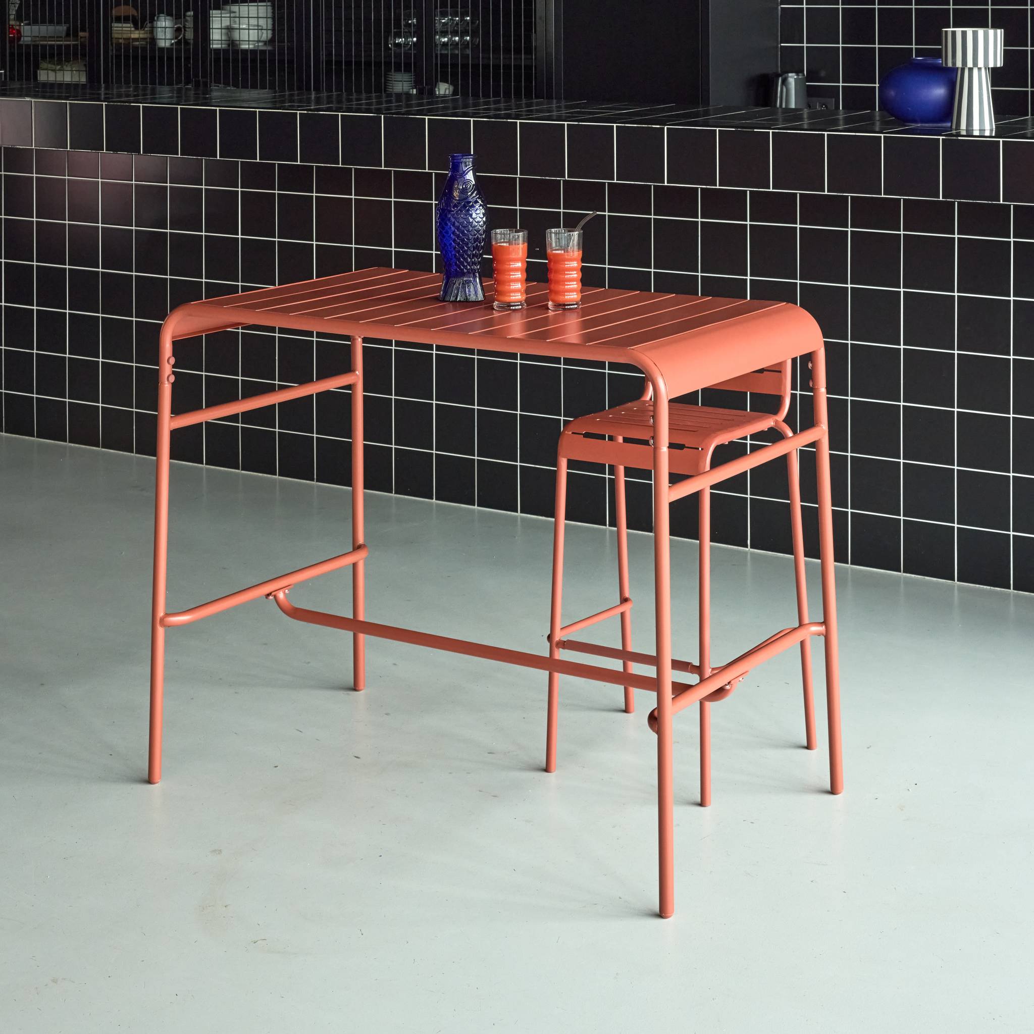 Tavolo da giardino a 4 posti in metallo, terracotta