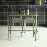 Set tavolo da giardino bistrot alto in acciaio con 4 sedie alte, verde
