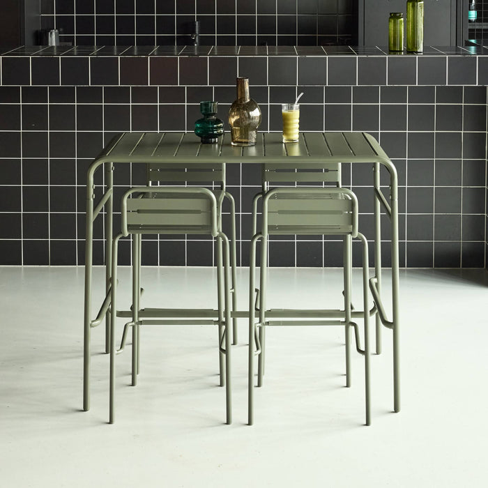 Set tavolo da giardino bistrot alto in acciaio con 4 sedie alte, verde