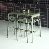 Tavolo da giardino alto, 4 sedie alte in acciaio, verde kaki