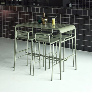 Set tavolo da giardino bistrot alto in acciaio con 4 sedie alte, verde