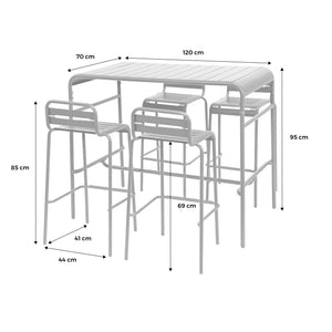 Set tavolo da giardino bistrot alto in acciaio con 4 sedie alte, verde