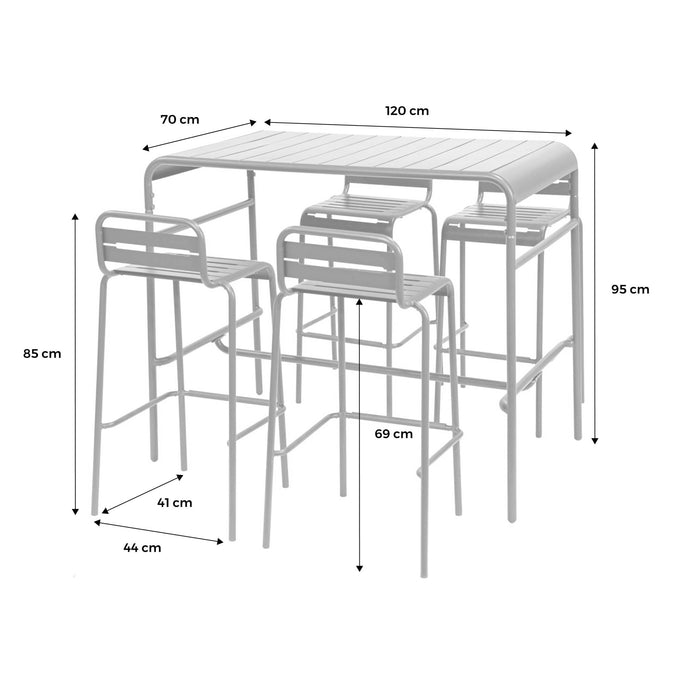 Set tavolo da giardino bistrot alto in acciaio con 4 sedie alte, verde