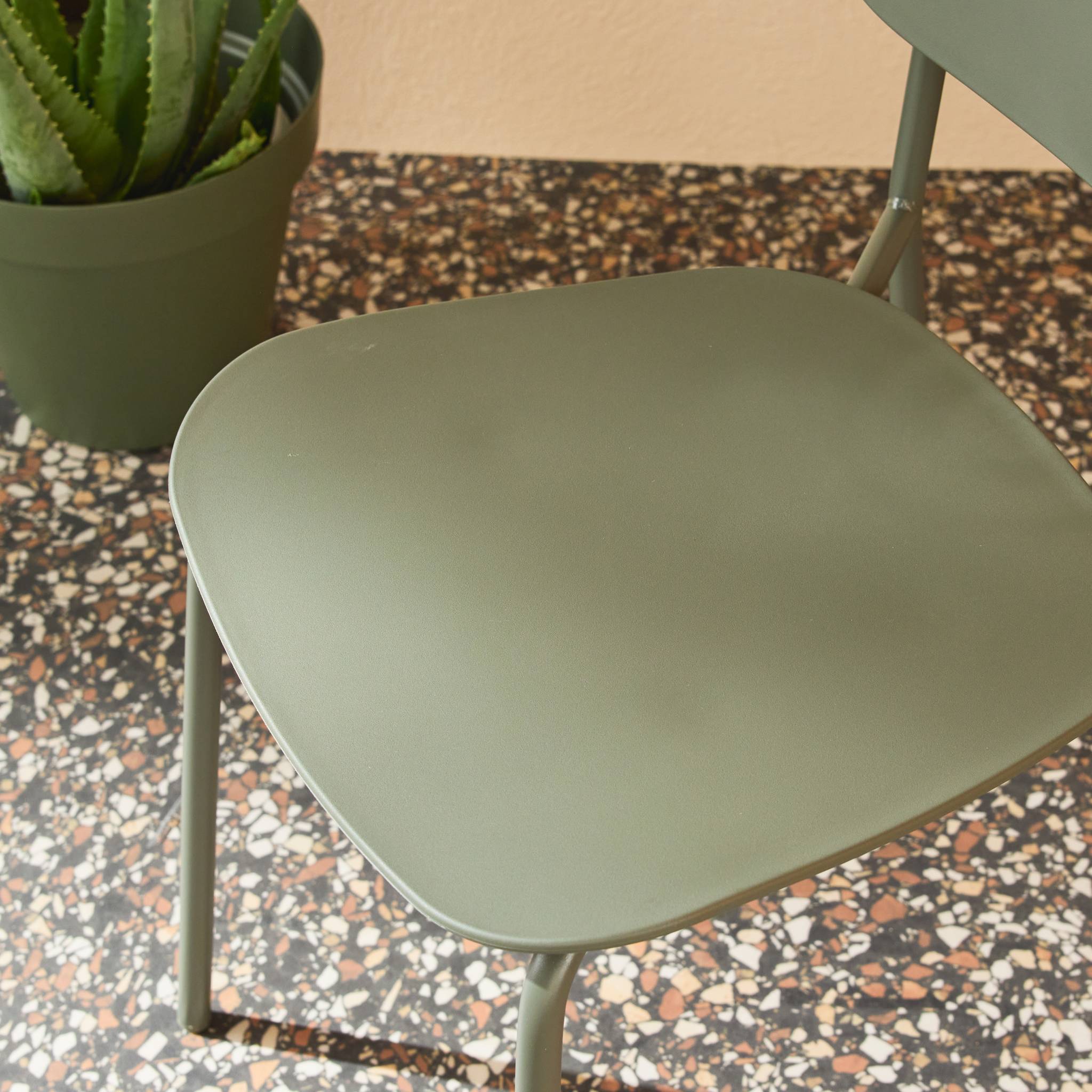 Set 4 sedie da giardino impilabili in acciaio, verde kaki