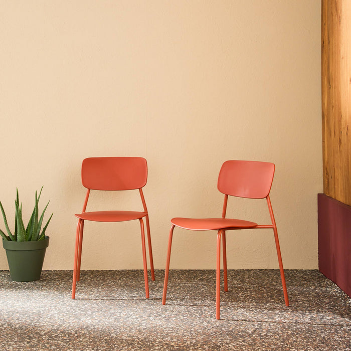 Set 2 sedie da giardino impilabili in acciaio, terracotta