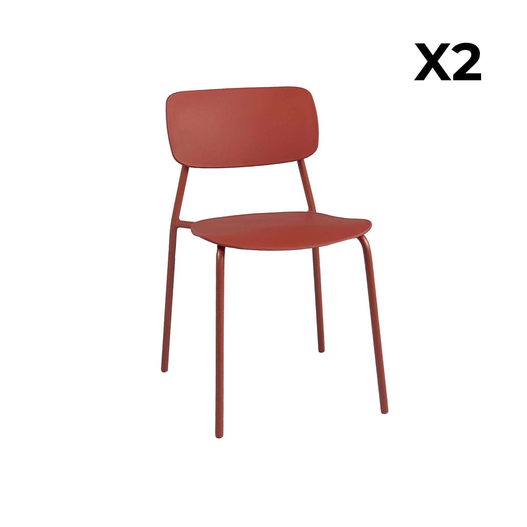 Sedia da giardino impilabile in acciaio, set di 2, terracotta