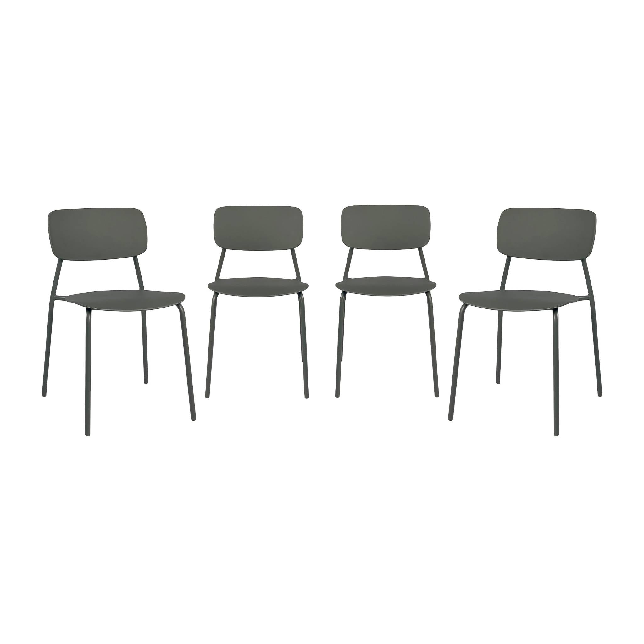Set 4 sedie da giardino impilabili in acciaio, verde kaki