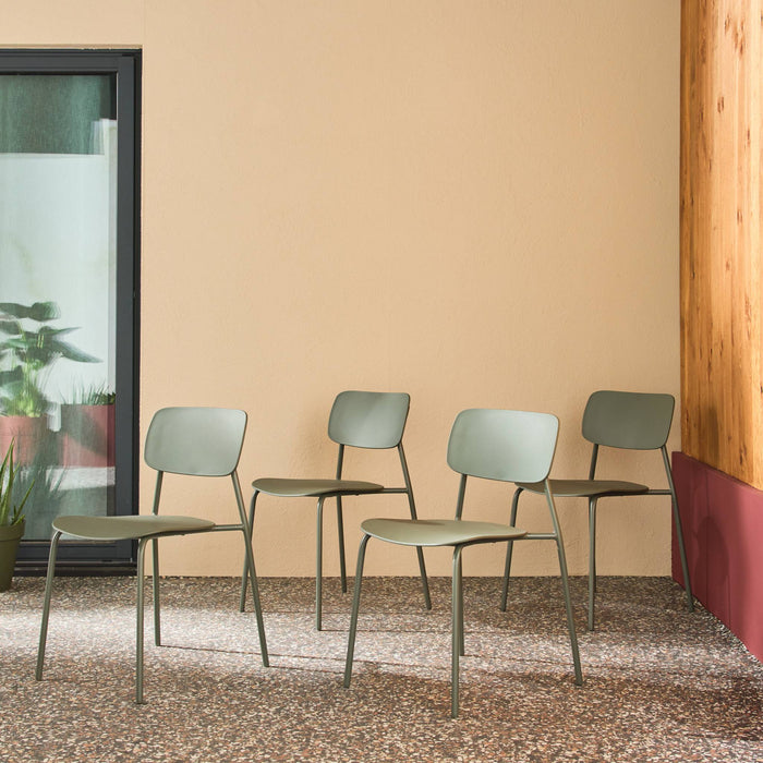 Set 4 sedie da giardino impilabili in acciaio, verde kaki