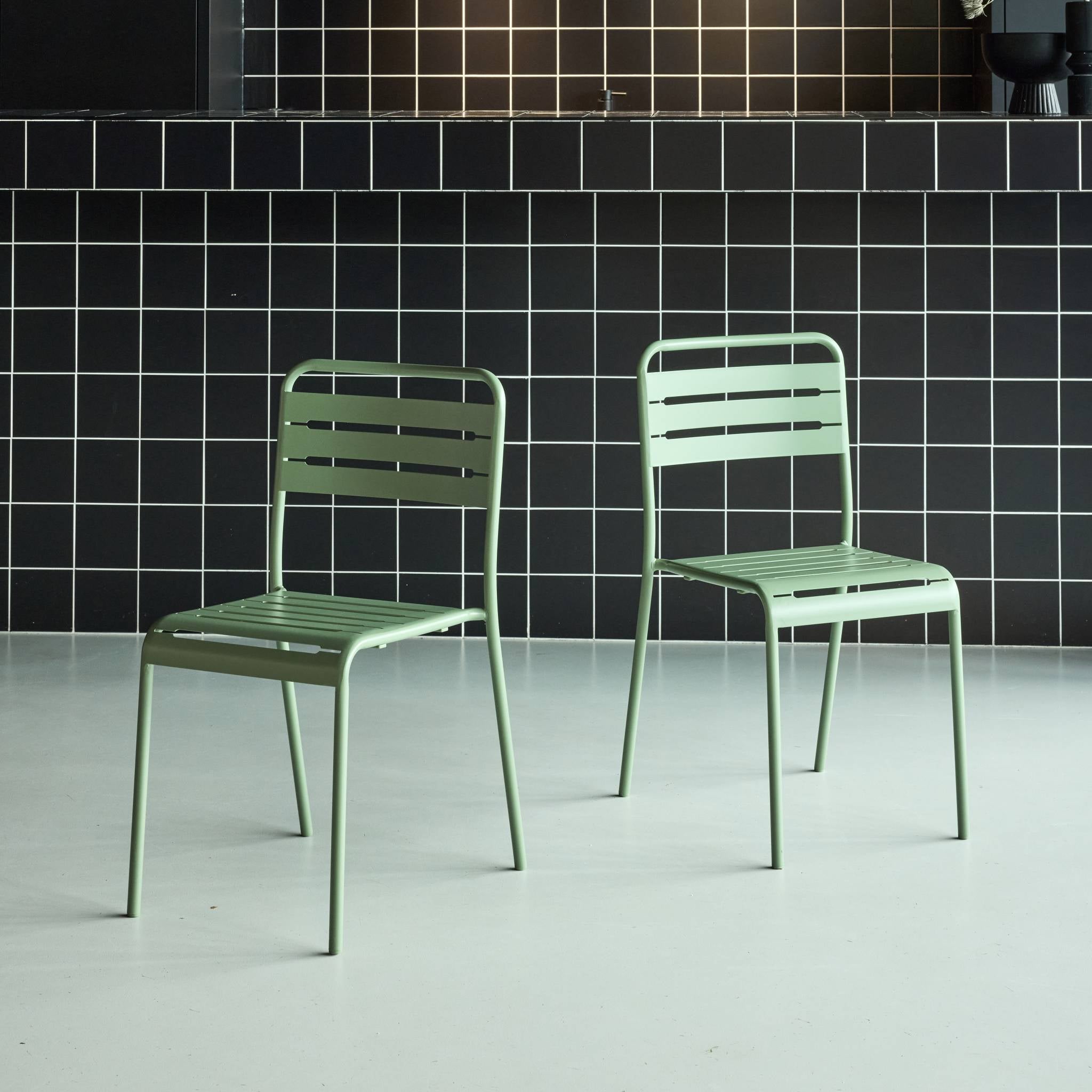 Set di 2 sedie da giardino in acciaio, verde