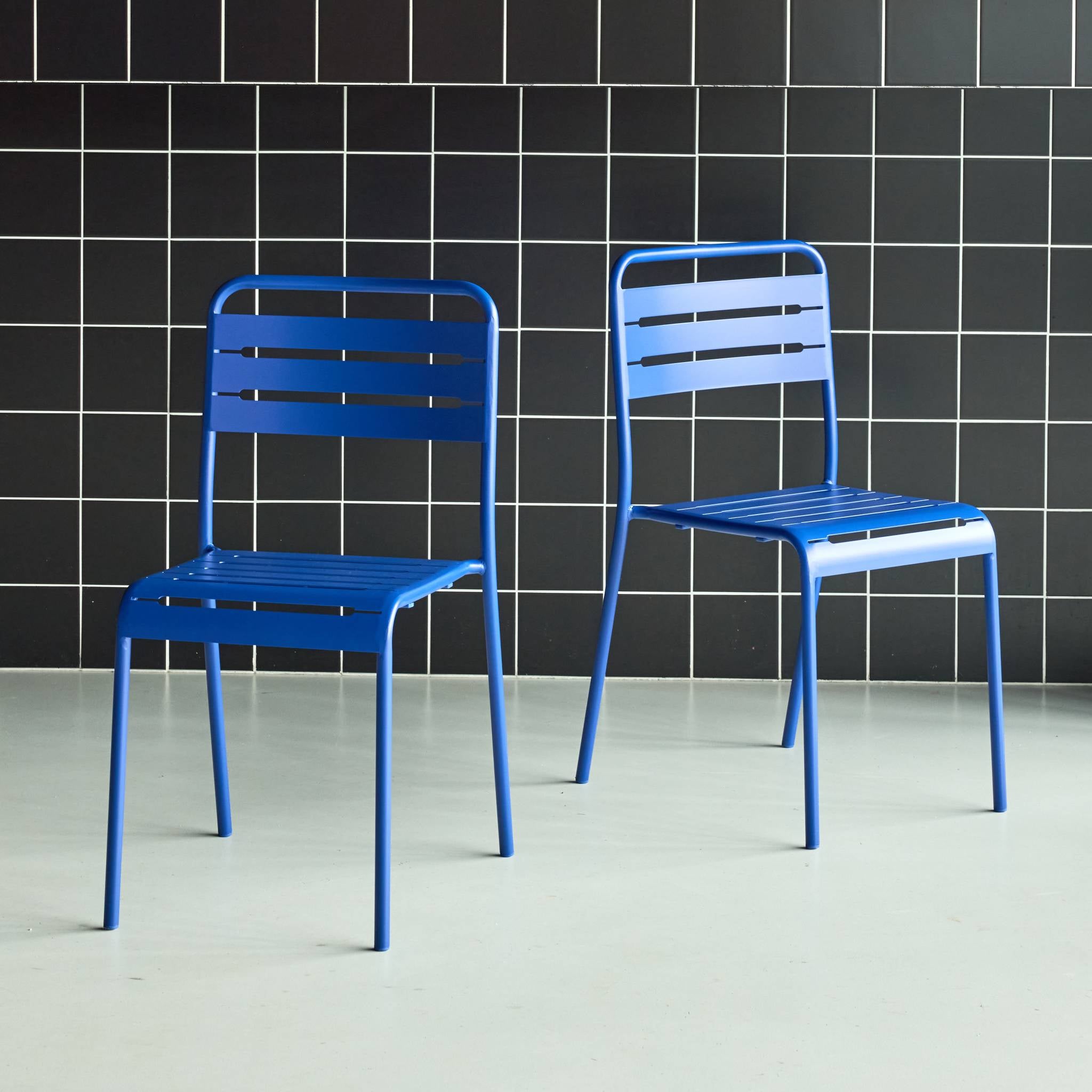 Set di 2 sedie da giardino in acciaio, blu intenso