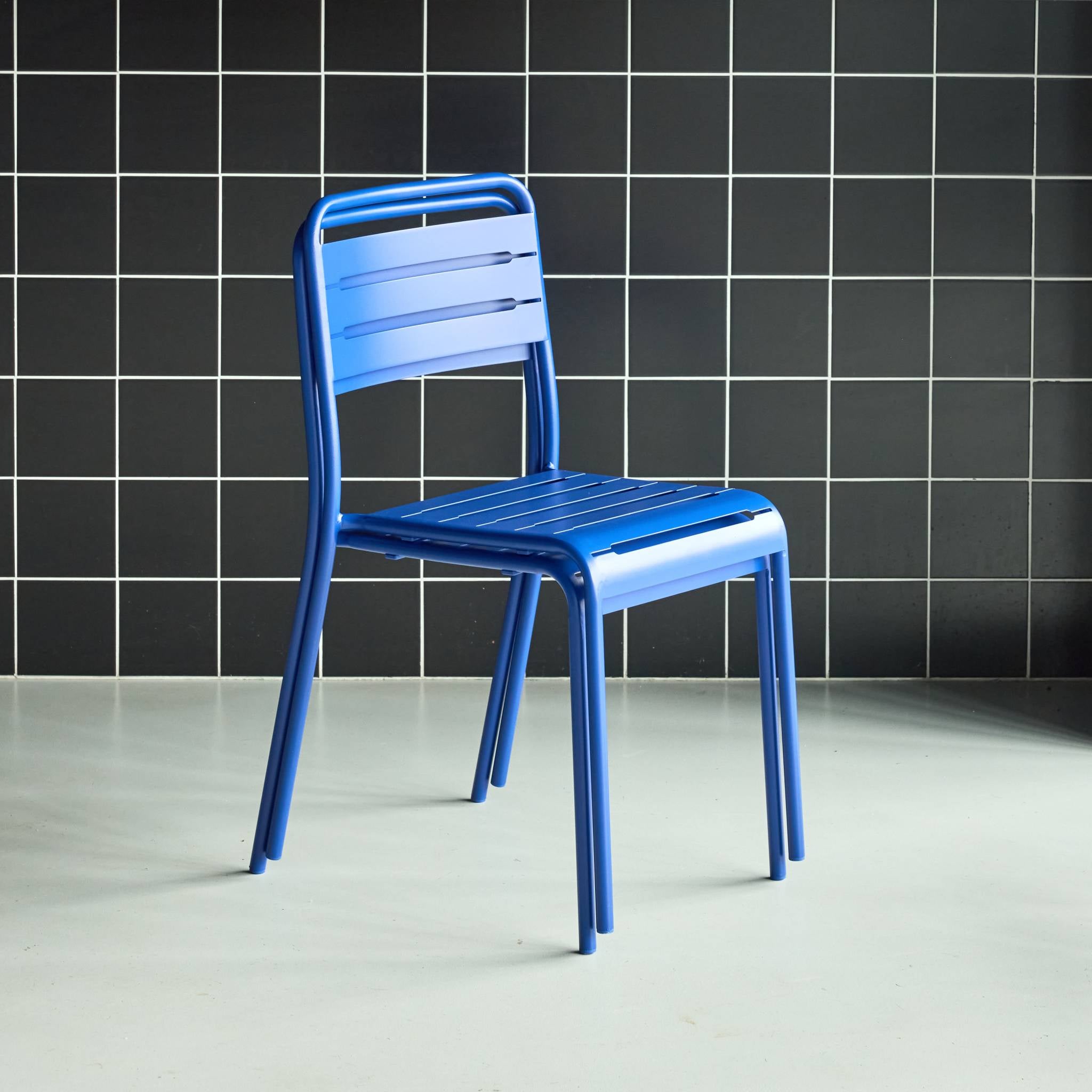 Set di 2 sedie da giardino in acciaio, blu intenso