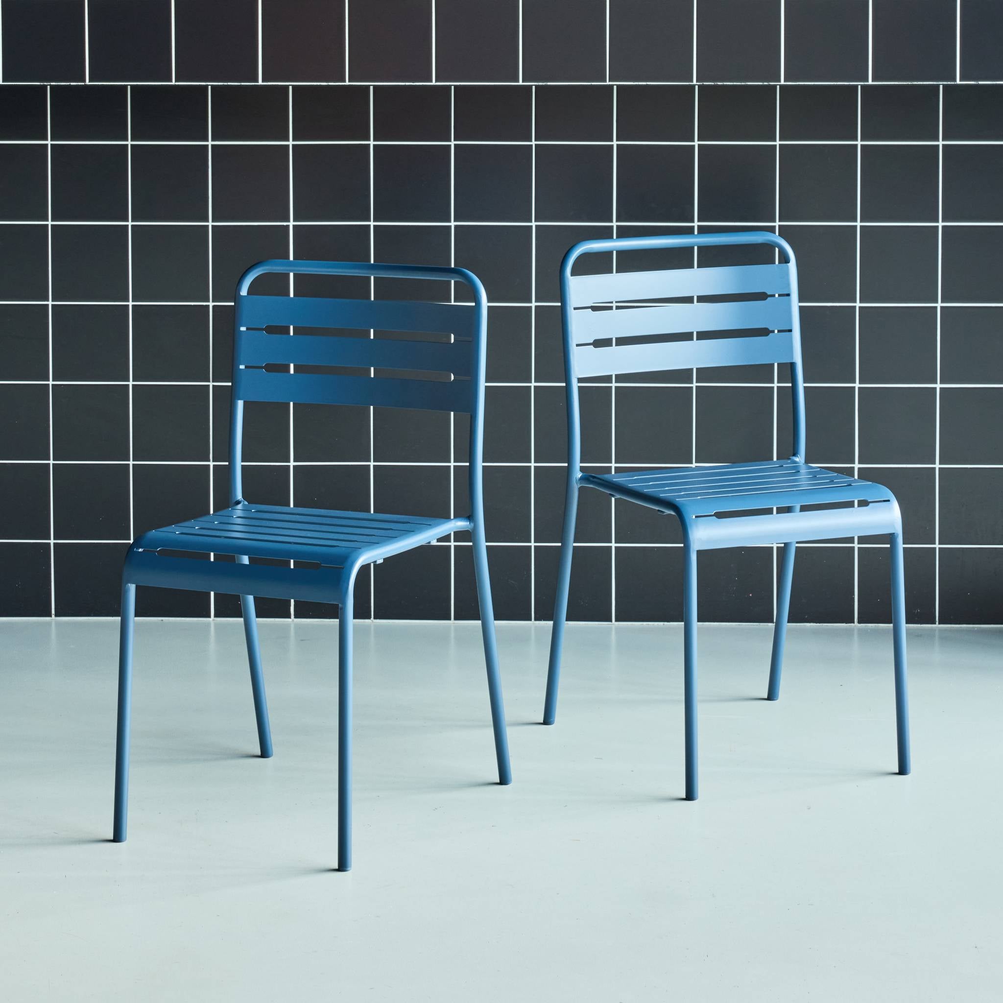 Set di 2 sedie da giardino in acciaio, blu navy