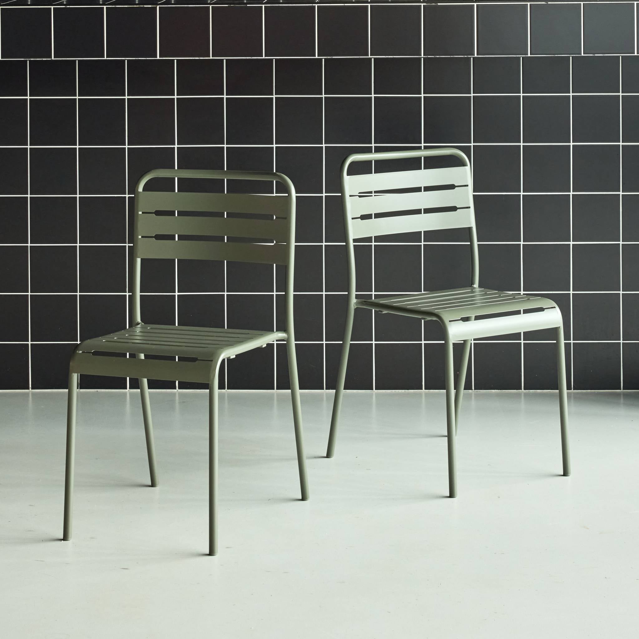 Set di 2 sedie da giardino in acciaio, verde kaki