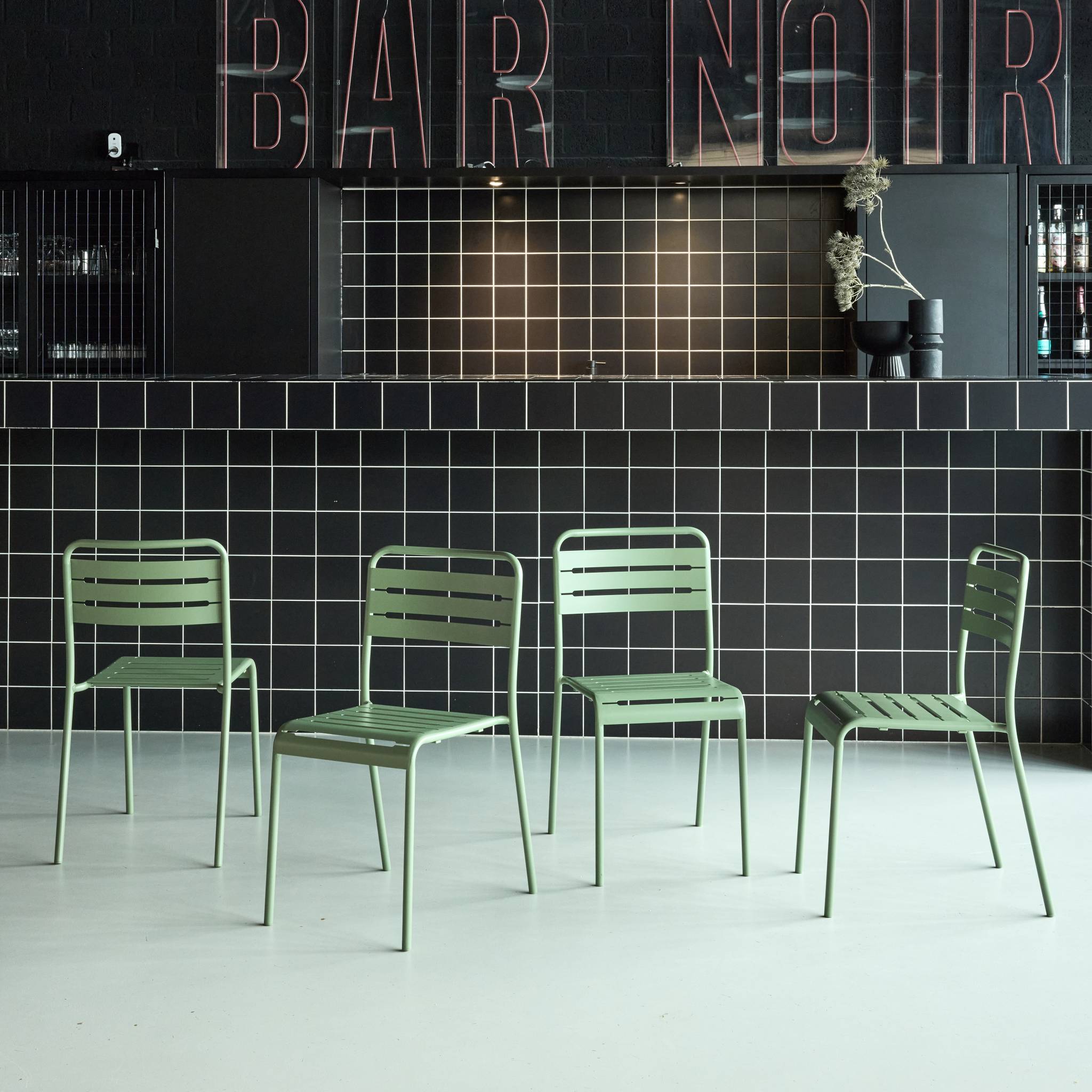 Set di 4 sedie da giardino in acciaio, verde