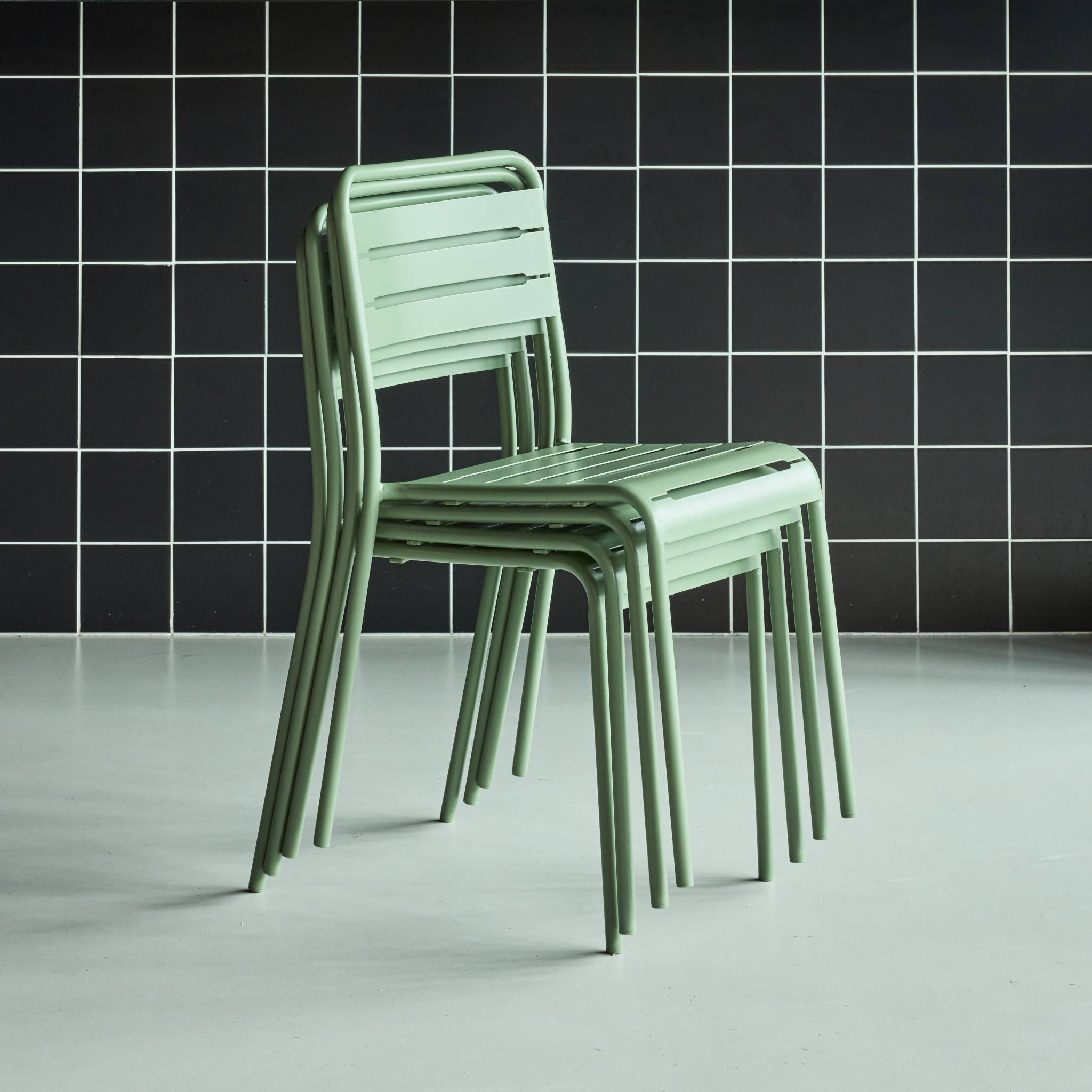 Set di 4 sedie da giardino in acciaio, verde