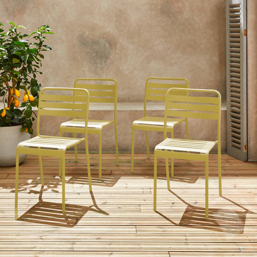 Set di 4 sedie da giardino in acciaio, giallo
