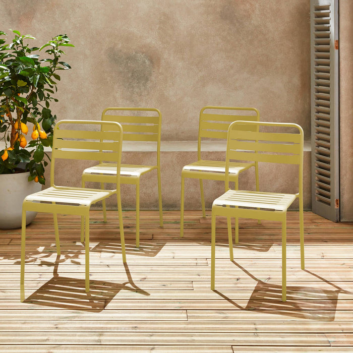 Set di 4 sedie da giardino in acciaio, giallo
