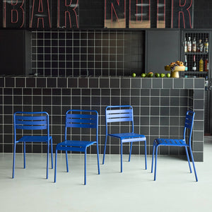 Set di 4 sedie da giardino in acciaio, blu intenso