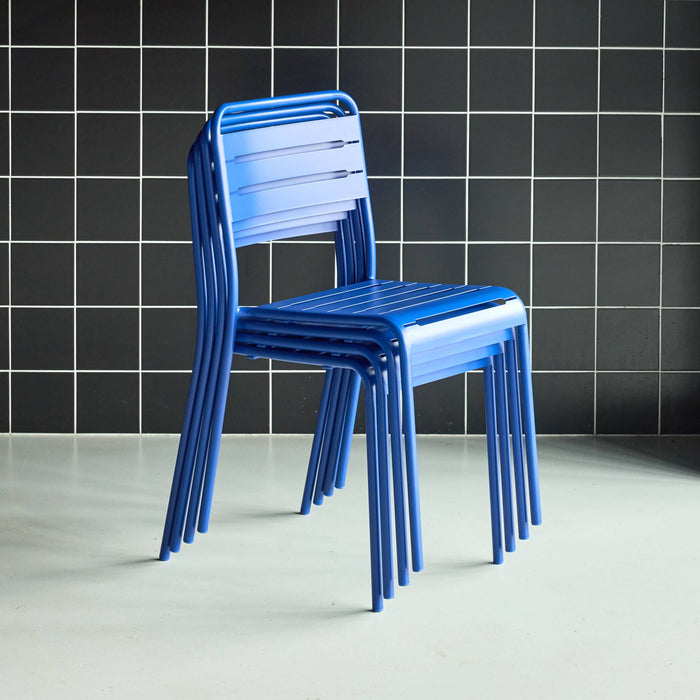 Set di 4 sedie da giardino in acciaio, blu intenso