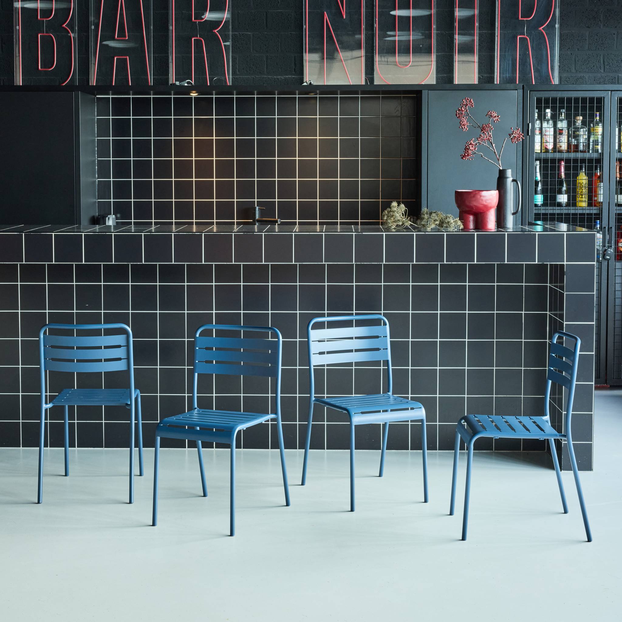 Set di 4 sedie da giardino, blu navy | sweeek