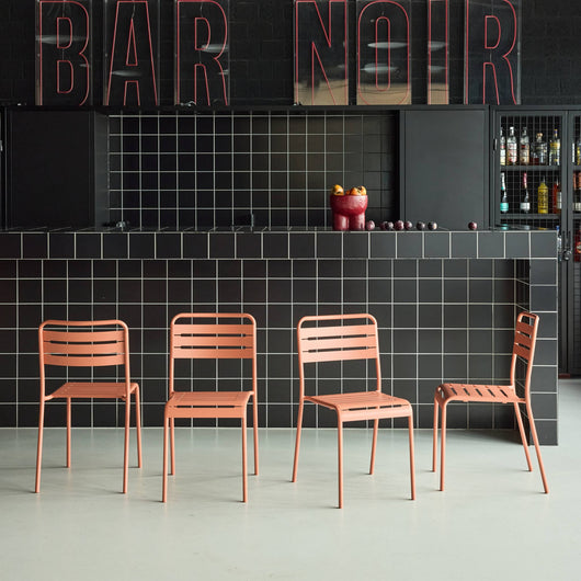 Set di 4 sedie da giardino in acciaio, rosa tostato