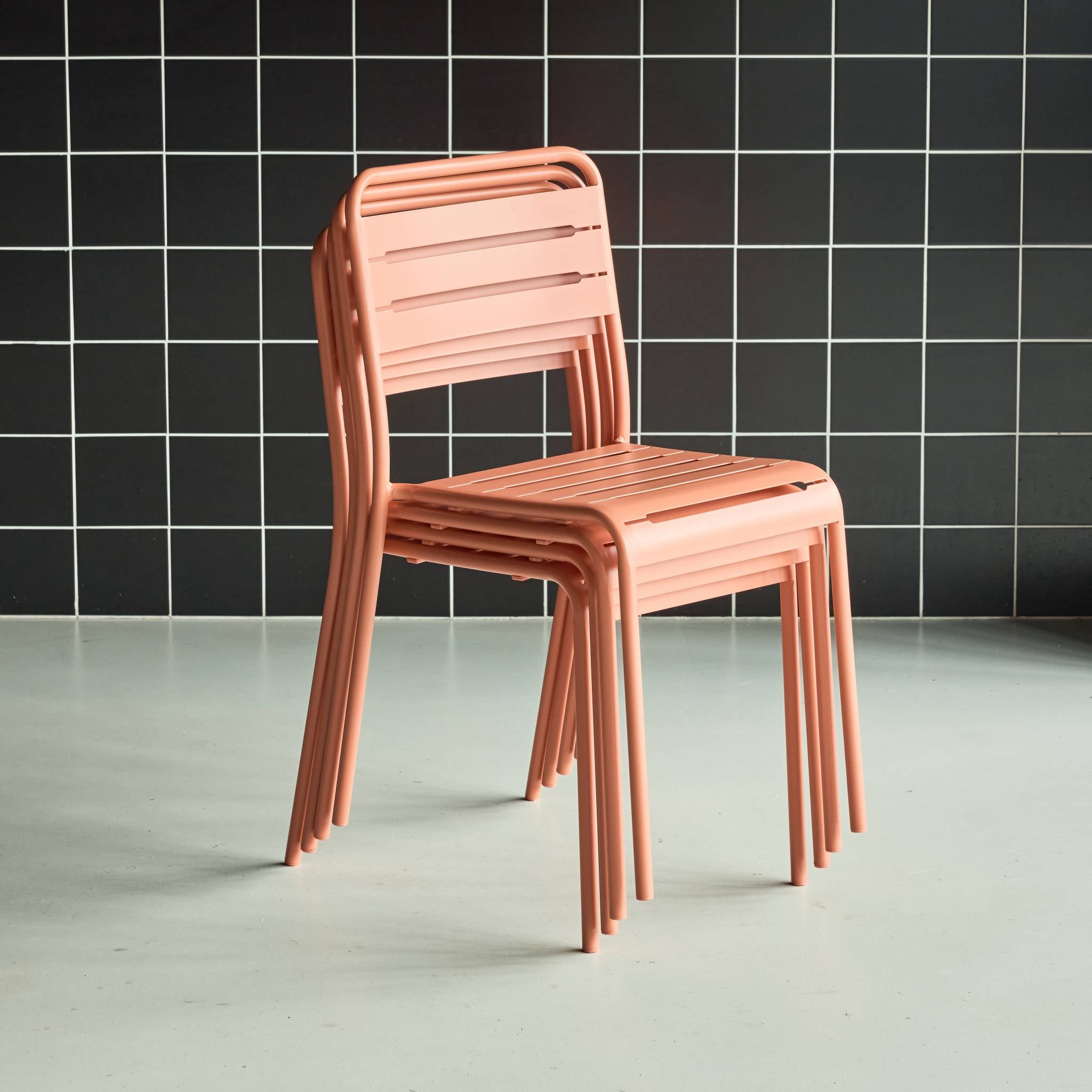 Set di 4 sedie da giardino in acciaio, rosa tostato
