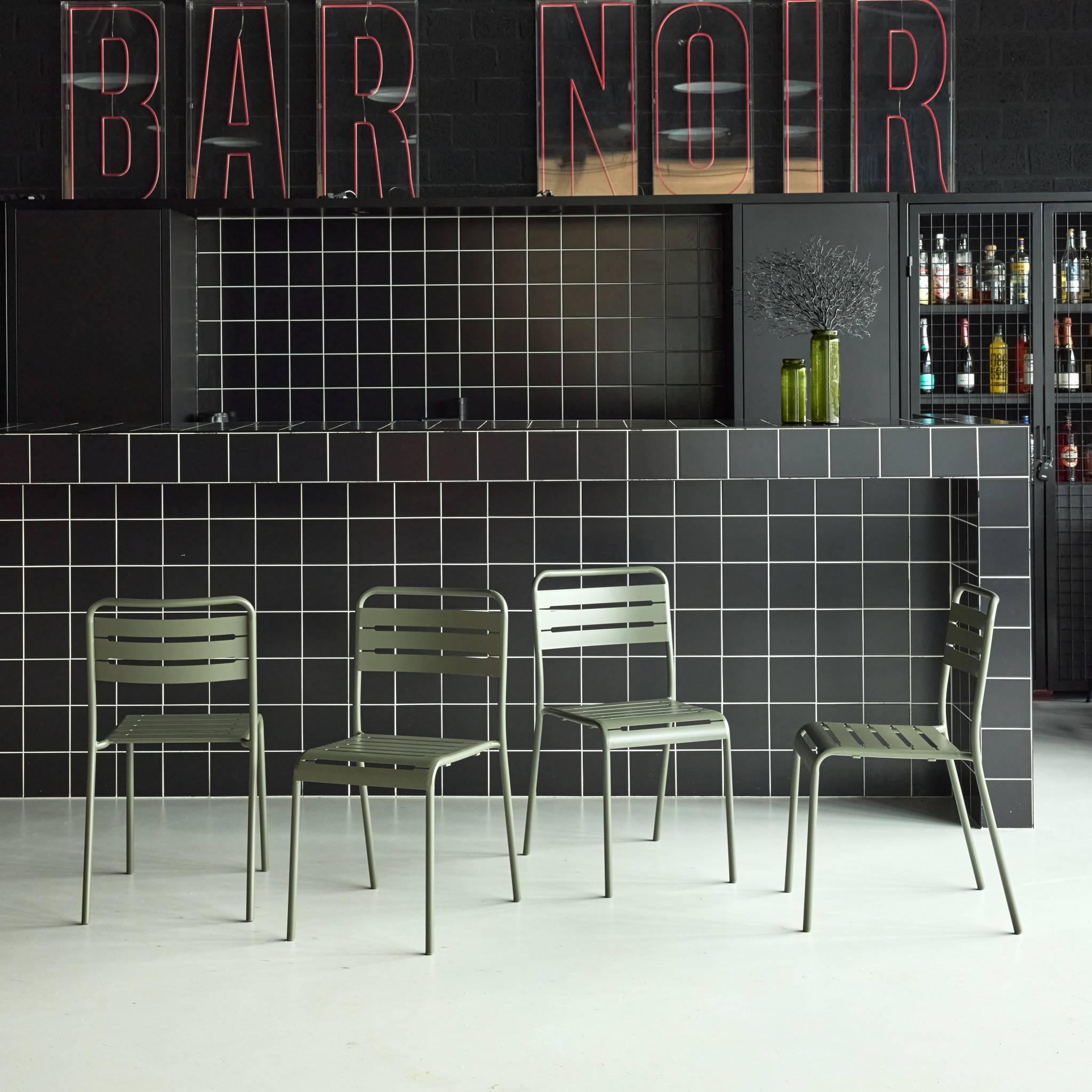 Set di 4 sedie da giardino in acciaio, verde kaki