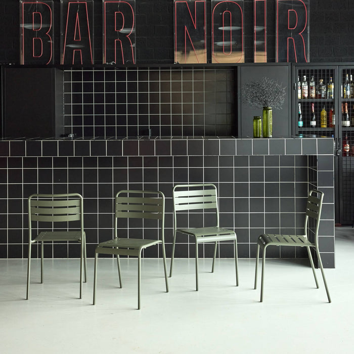 Set di 4 sedie da giardino in acciaio, verde kaki