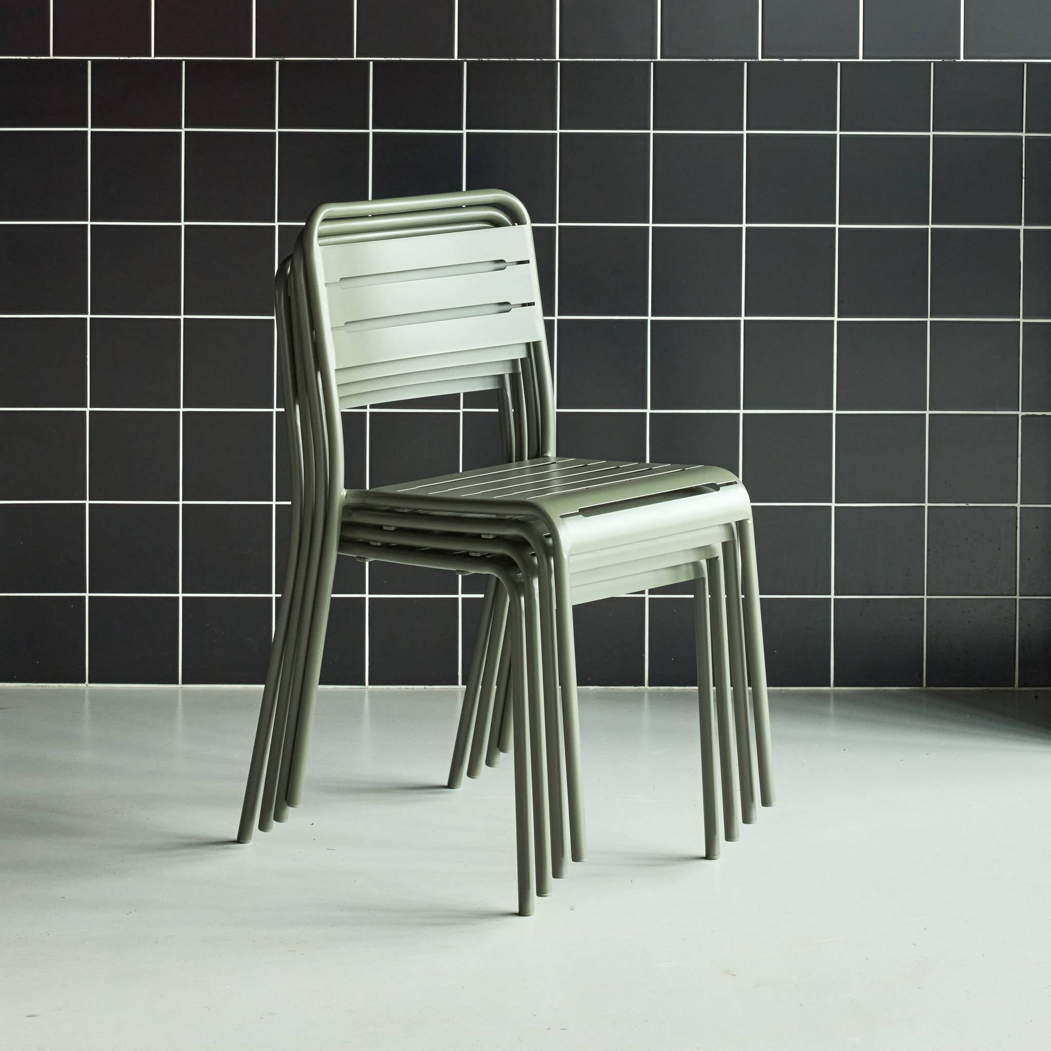 Set di 4 sedie da giardino in acciaio, verde kaki