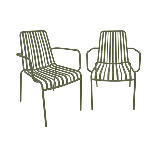 Set di 2 poltrone da giardino impilabile in acciaio, verde kaki