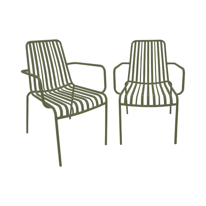 Set di 2 poltrone da giardino impilabile in acciaio, verde kaki