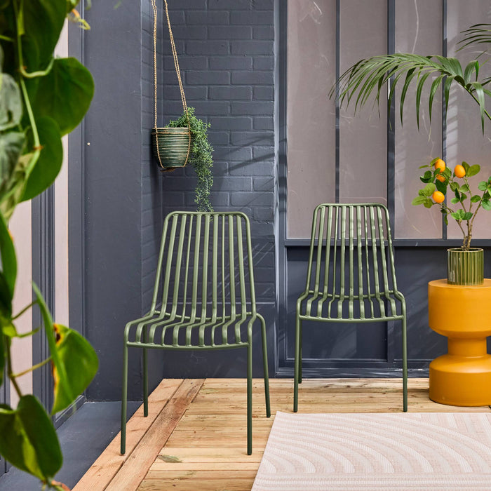 Set di due sedie da giardino impilabili in acciaio , verde kaki