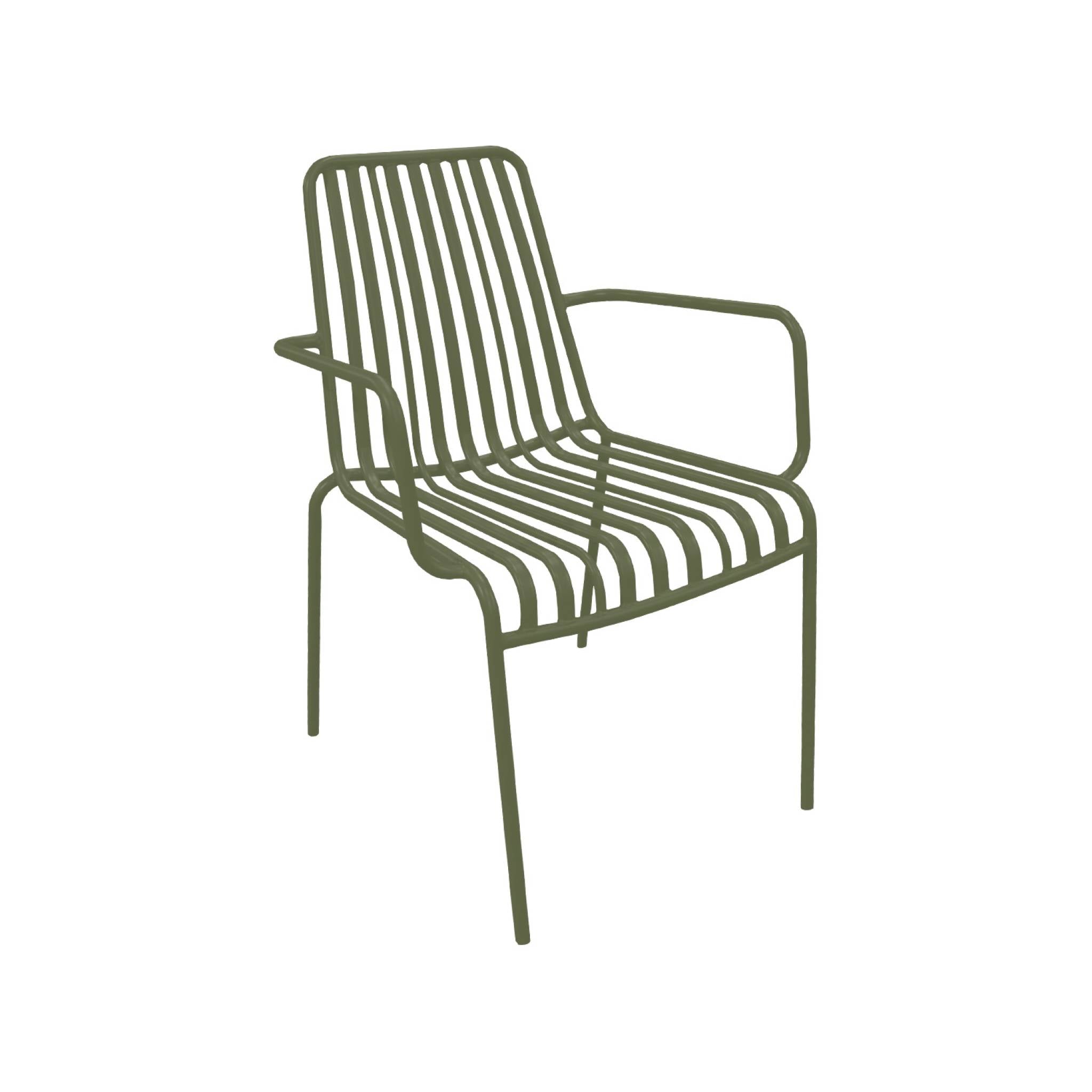 Set di 2 poltrone da giardino impilabile in acciaio, verde kaki