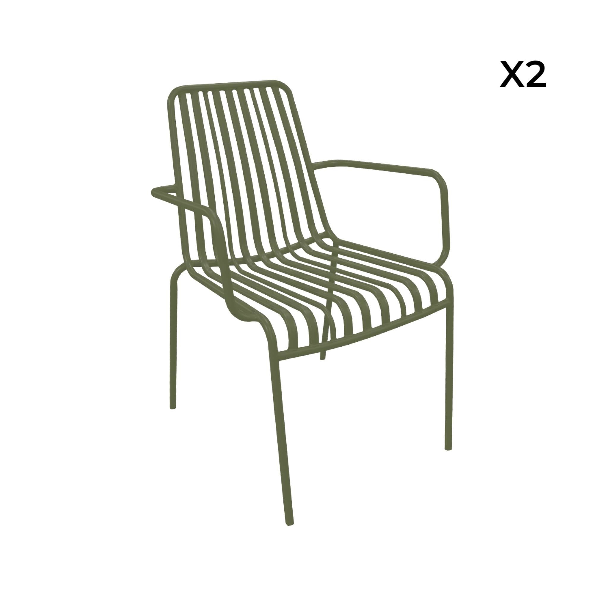 Set di 2 poltrone da giardino impilabile in acciaio, verde kaki