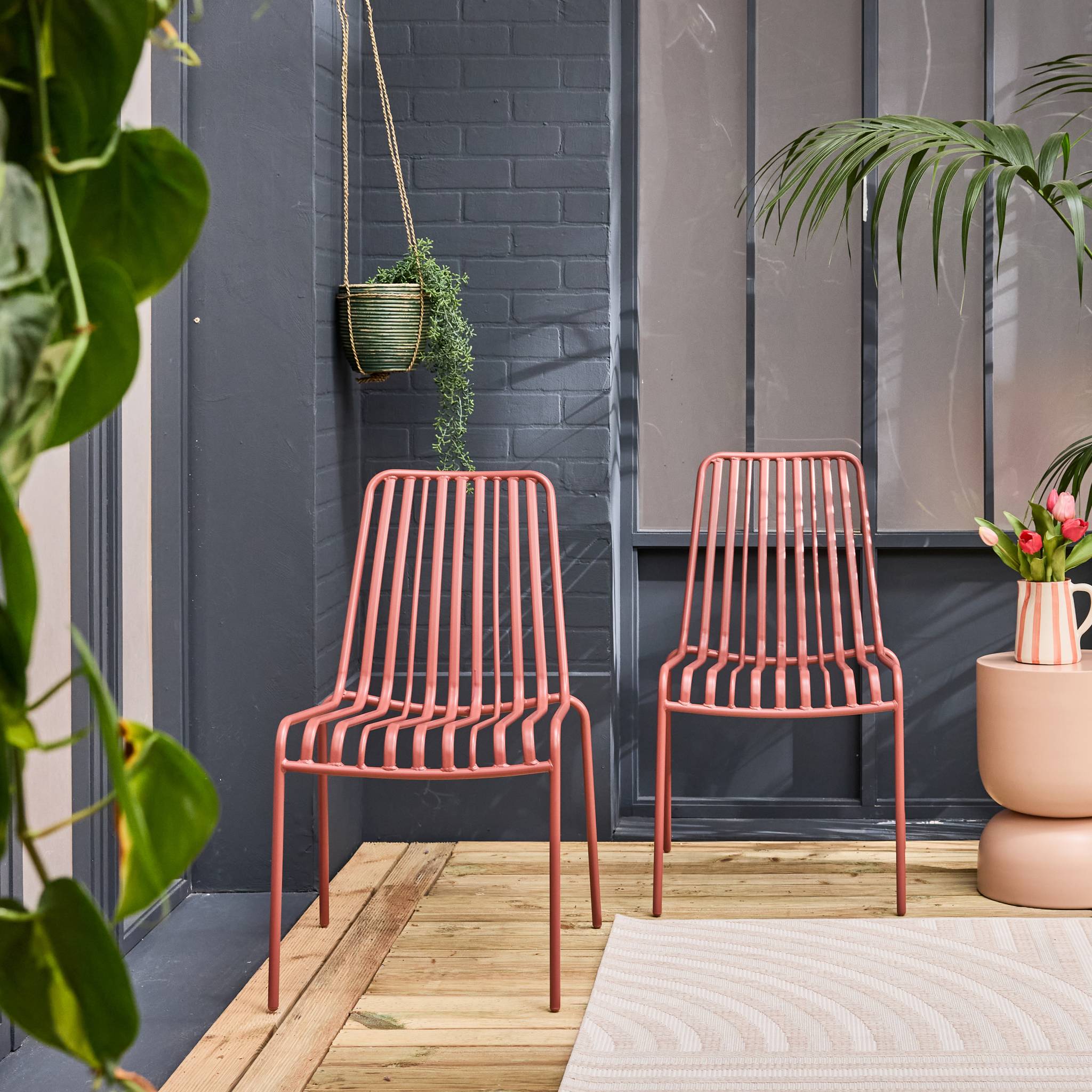 Set di due sedie da giardino impilabili in acciaio , terracotta