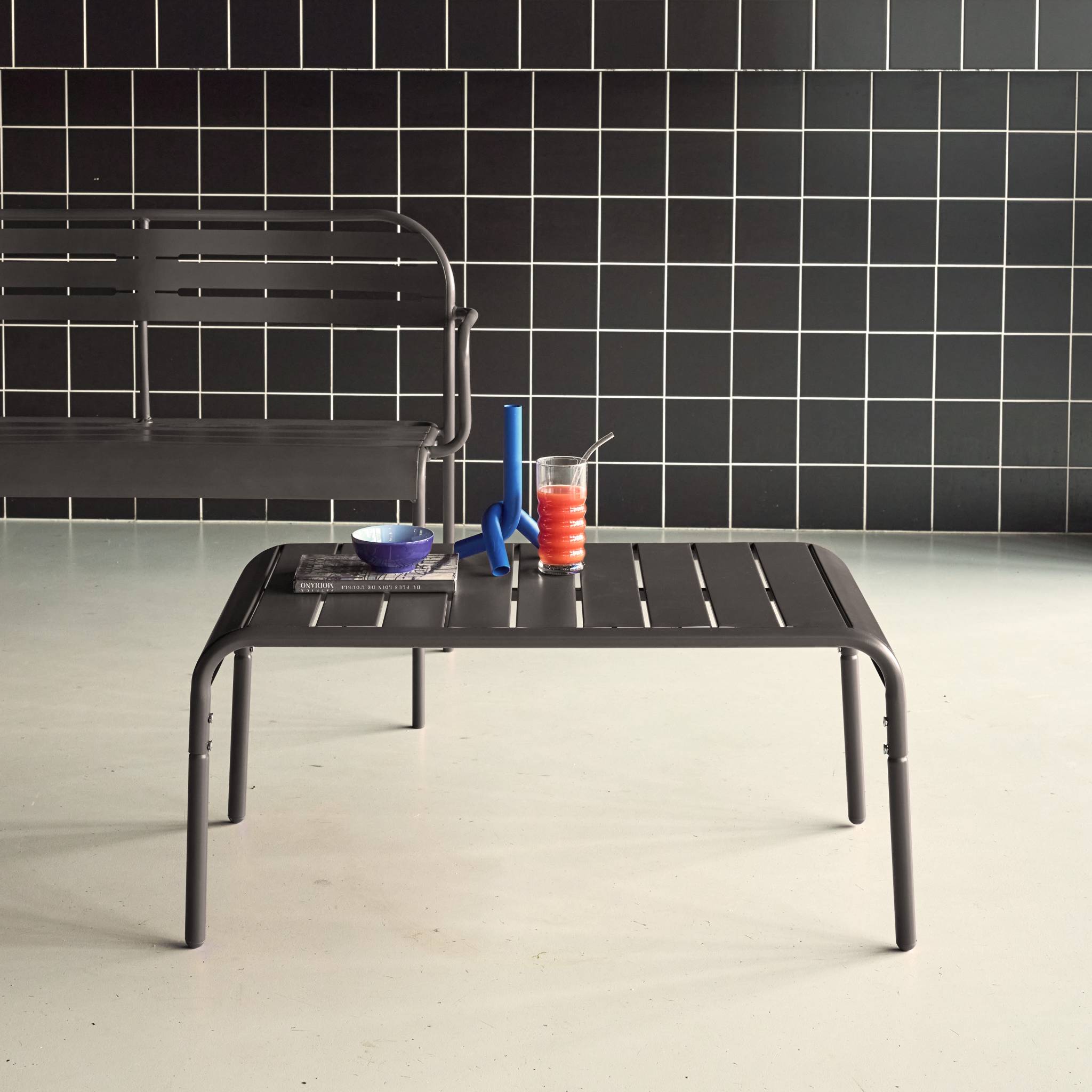 Tavolino da giardino rettangolare in acciaio, 90cm, antracite
