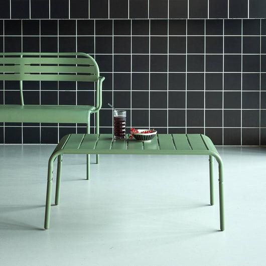 Tavolino da giardino rettangolare in acciaio, verde