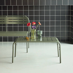 Tavolino da giardino rettangolare in acciaio, verde kaki