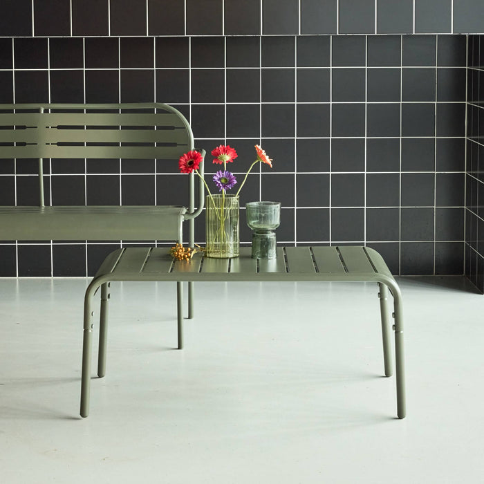 Tavolino da giardino rettangolare in acciaio, verde kaki