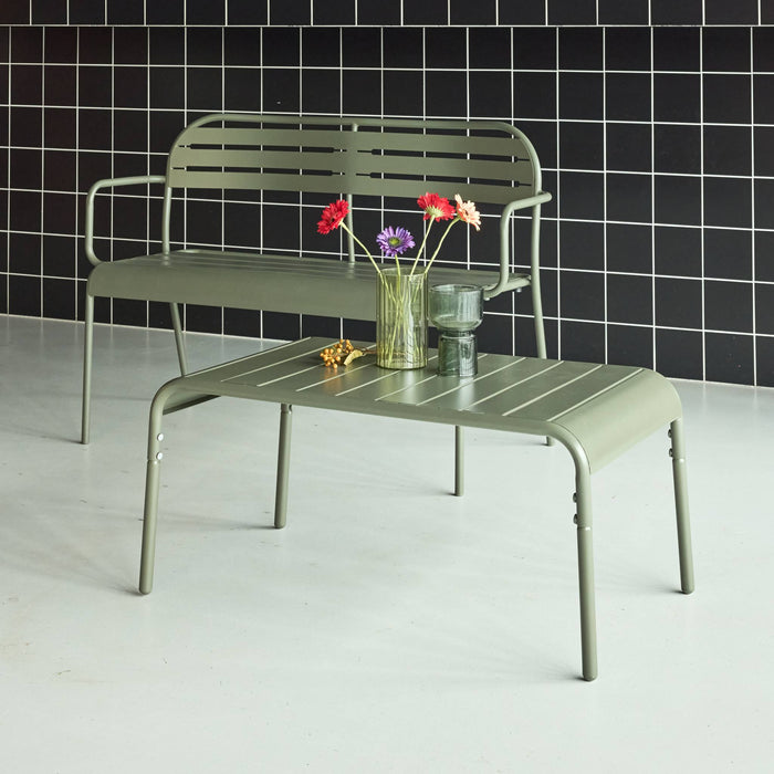 Tavolino da giardino rettangolare in acciaio, verde kaki