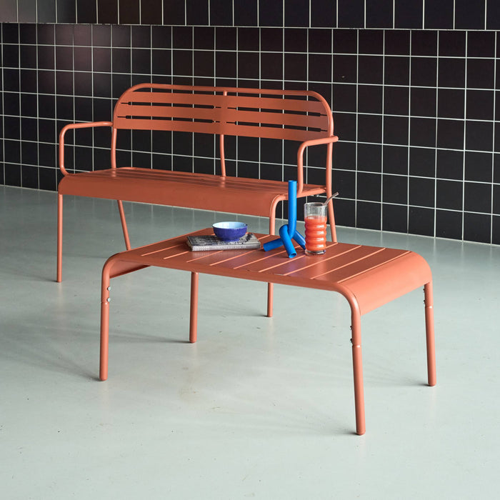 Tavolino da giardino rettangolare in acciaio, terracotta