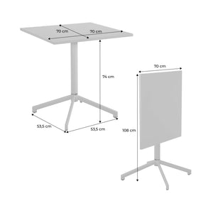 Tavolo da giardino bistrot quadrato pieghevole in acciaio, 2 posti,