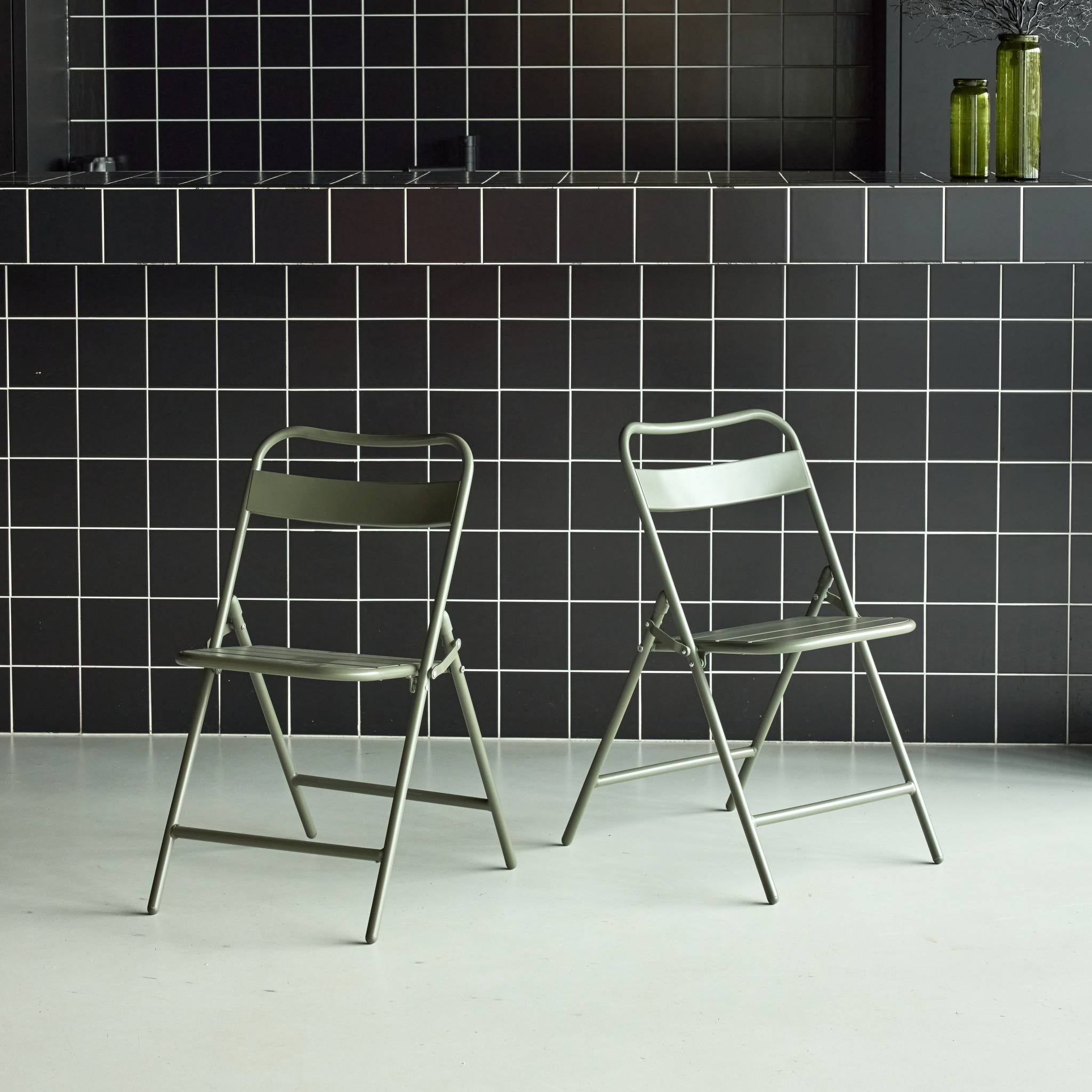 Set di 2 sedie da giardino pieghevole in acciaio , verde kaki