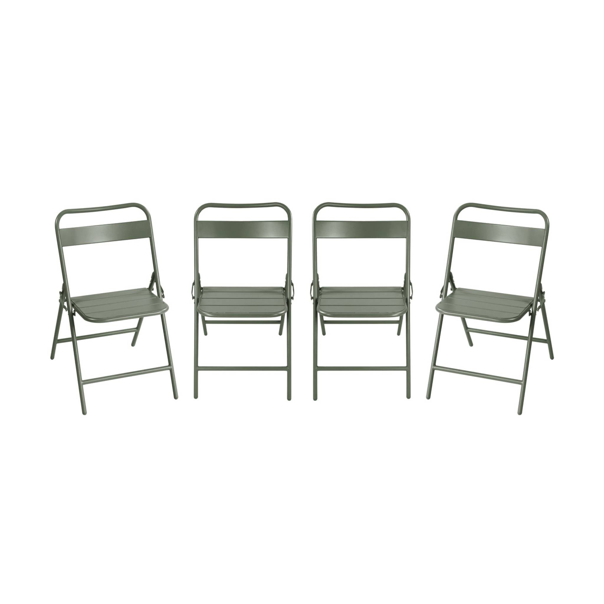 Sedia da giardino pieghevole in acciaio, set di 4, verde kaki