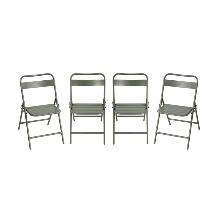 Sedia da giardino pieghevole in acciaio, set di 4, verde kaki