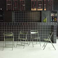 Sedia da giardino pieghevole in acciaio, set di 4, verde kaki